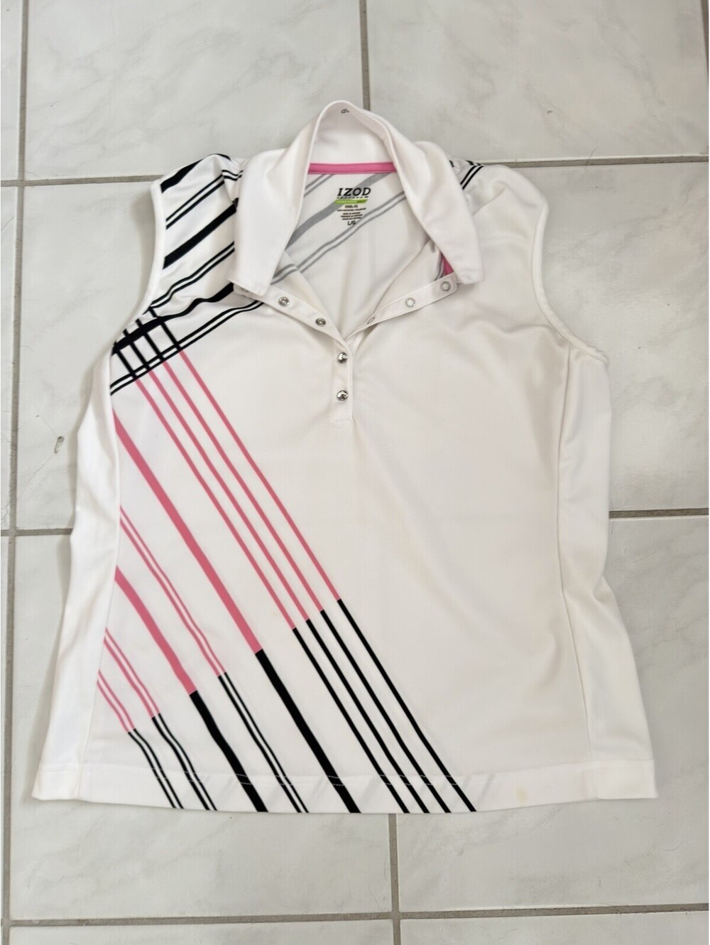 Women's IZOD performance cool-fx golf shirt white w/oink black trim size L EUC